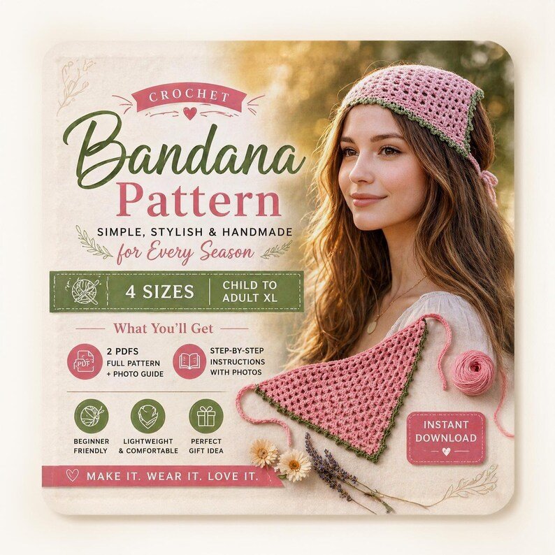 Crochet Bandana Pattern — Boho Diamond Lace