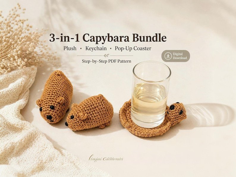 Capybara Crochet Pattern Bundle — Plush, Keychain & Coaster