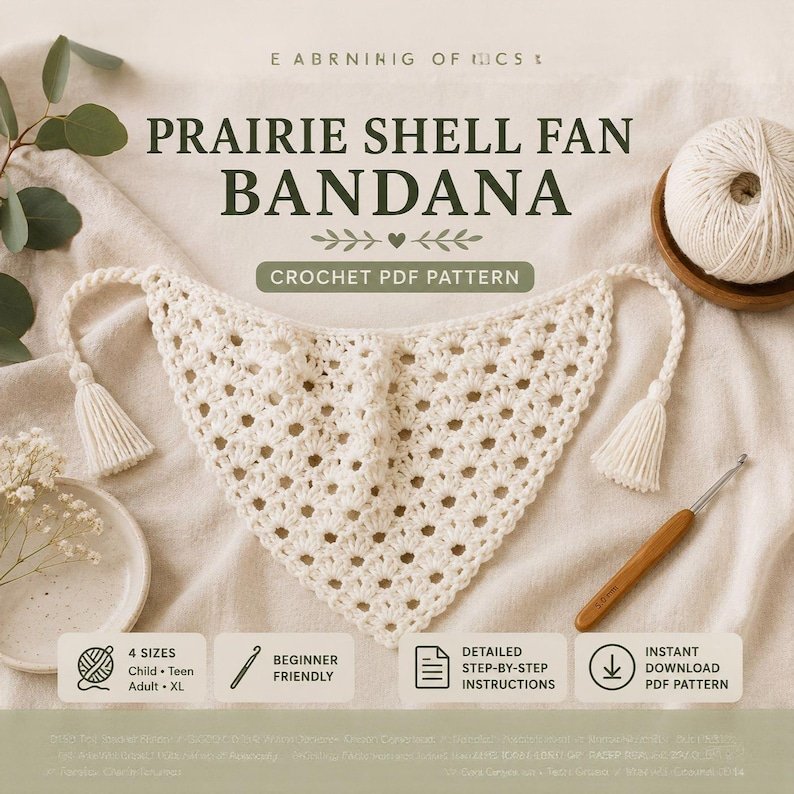 Crochet Bandana Pattern — Prairie Shell Fan